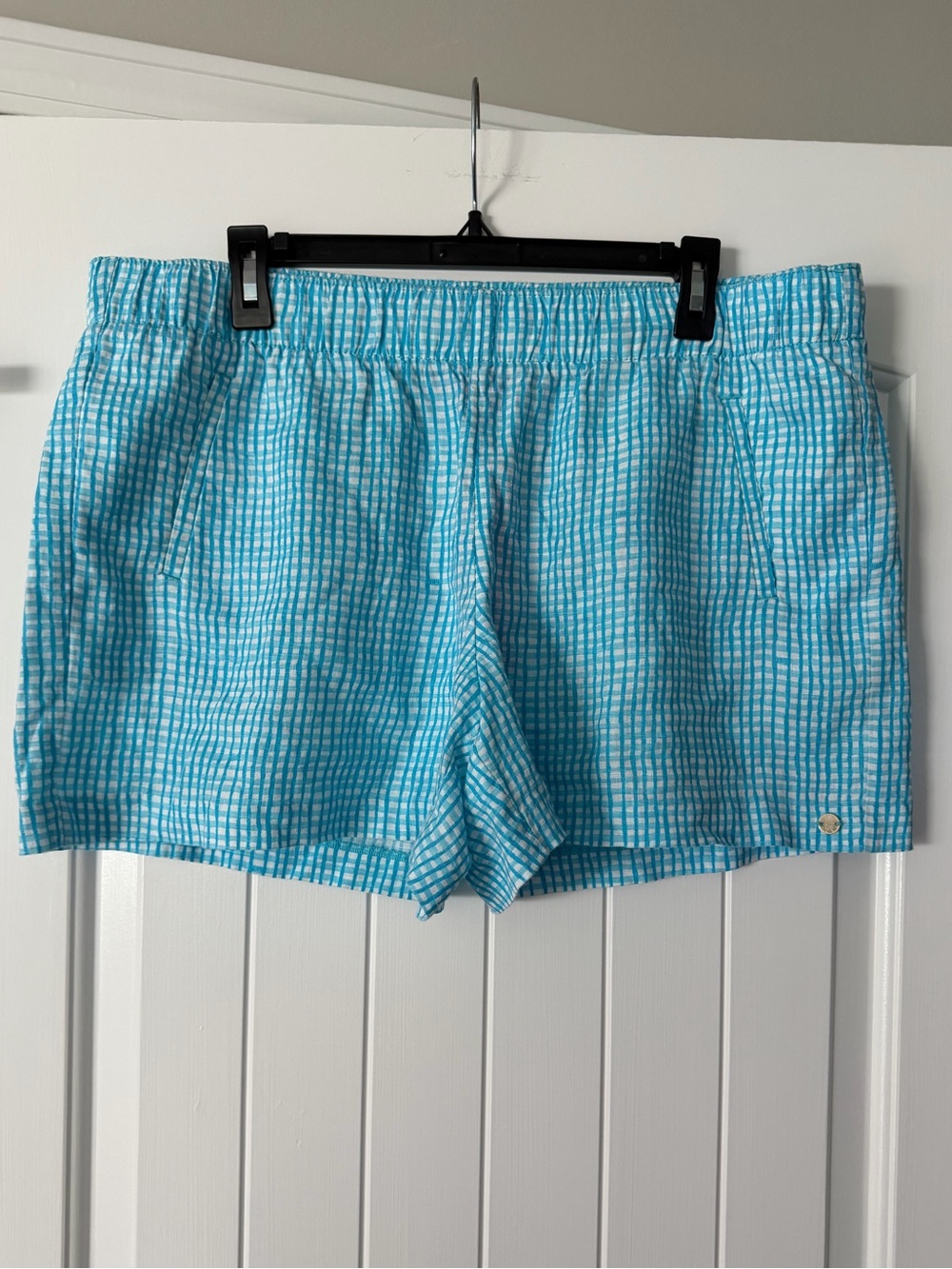 NWT Lilly Pulitzer Blue White Gingham Lilo linen Seersucker Shorts size XL